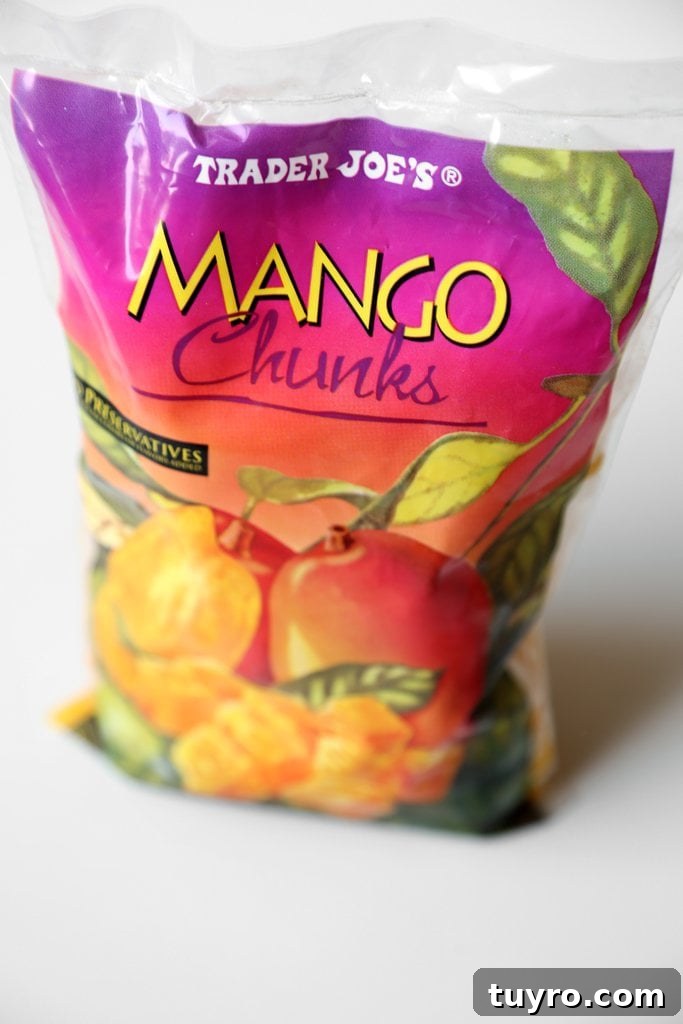 Bag of frozen mango chunks