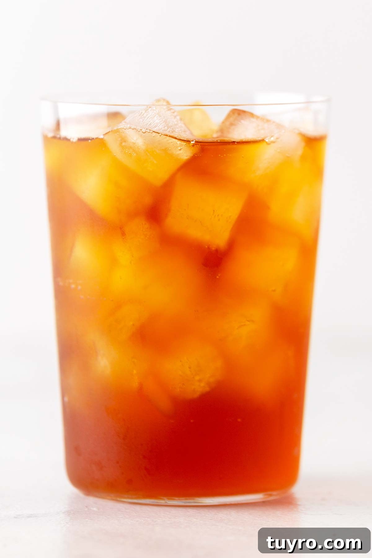 Starbucks Iced Black Tea: Flavor Guide & How to Order 9 Photo of finished black iced tea with square ice cubes.