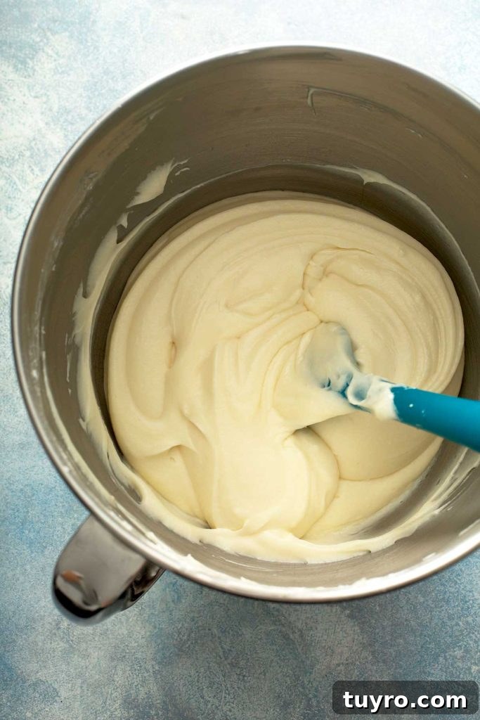 Butter Pecan Cake with Cream Cheese Frosting Recipe 15 cream cheese frosting on the bowl of a standing mixer