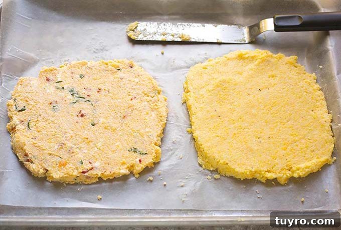 Creamy Instant Pot Polenta Recipe 6 Polenta spread out on wax paper on a baking sheet