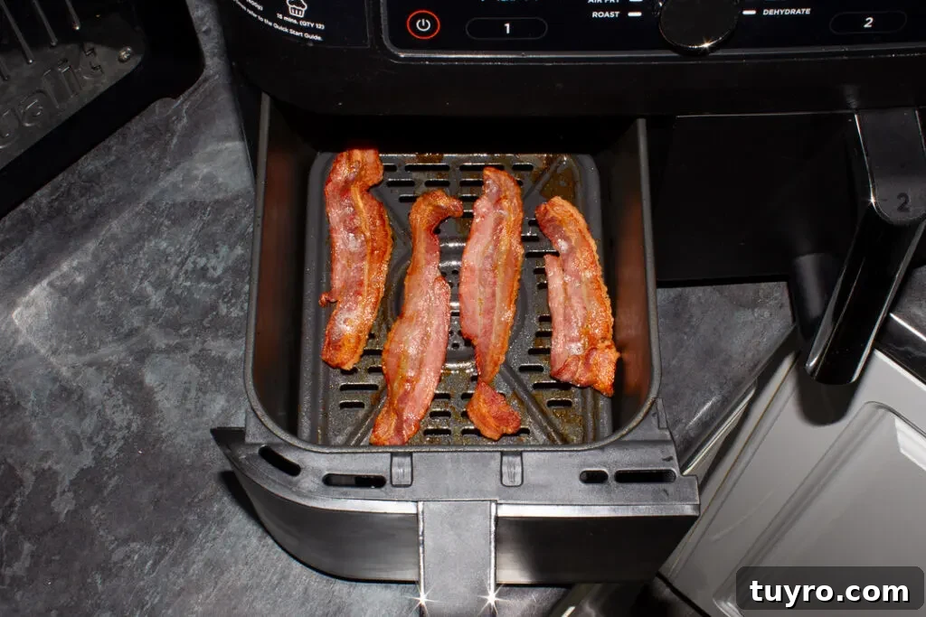 Crispy 10-Minute Air Fryer Bacon Recipe (UK) 12 Fully cooked streaky bacon in an air fryer