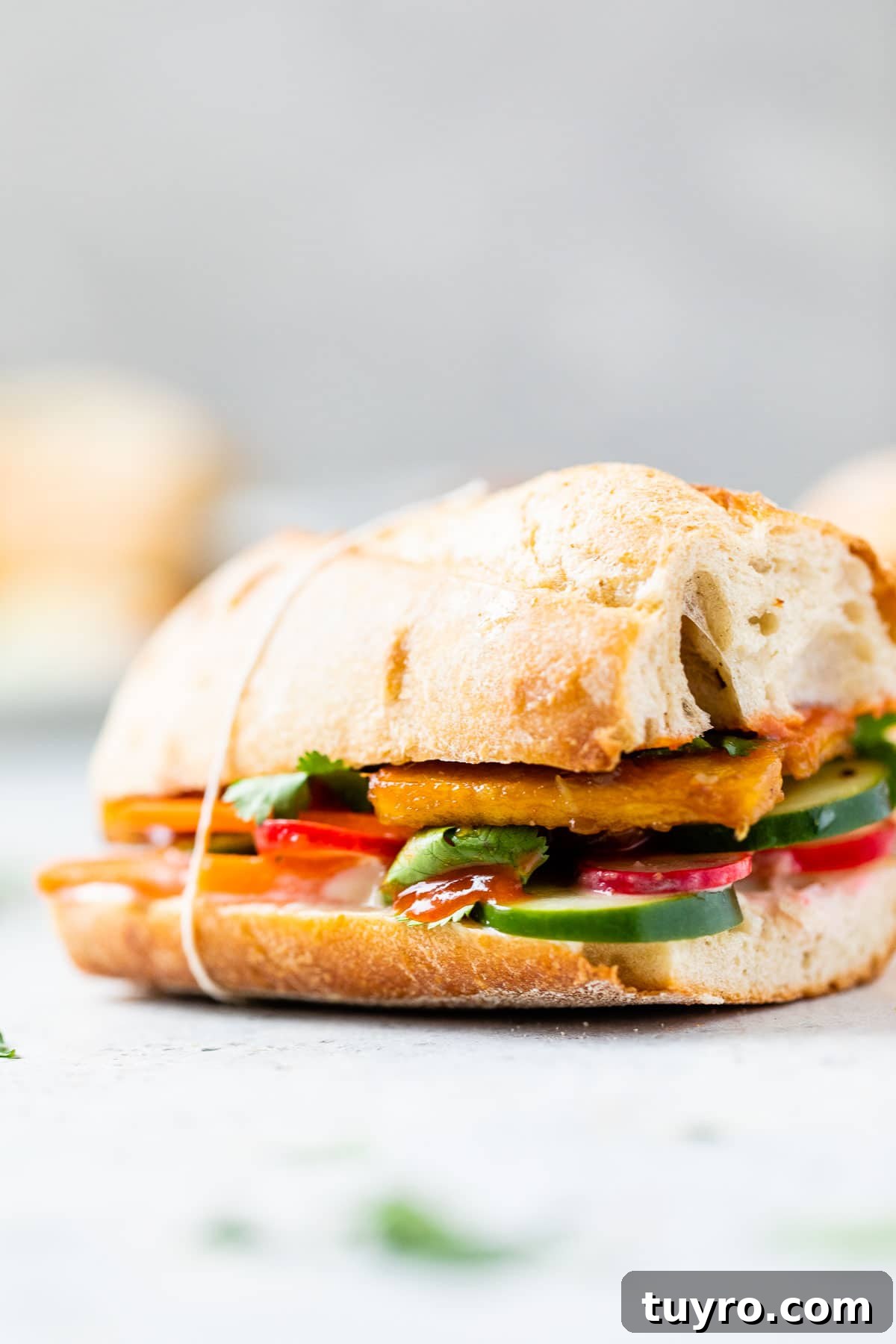 Tofu Banh Mi Sandwich with Pickled Vegetables 8 sandwich on a table