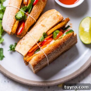 Tofu Banh Mi Sandwich with Pickled Vegetables 9 sandwich with sliced tofu and vegetables