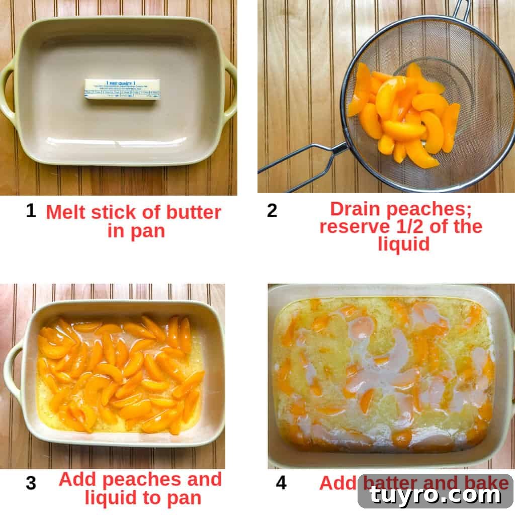 Classic Southern Peach Cobbler Recipe – Authentic & Irresistible 4 Four process shots of how to make peach cobbler