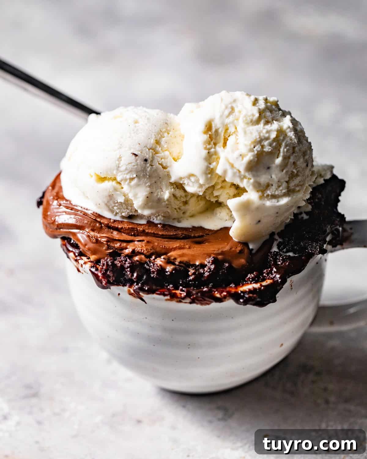 3-Ingredient Mug Cake Recipe Ready in Minutes 6 3 ingredient mug cake in a large white mug with a spoon.