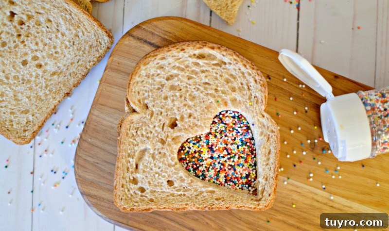 3-Ingredient Fairy Bread Recipe: Quick Party Treat 6 Filling the cutout with sprinkles