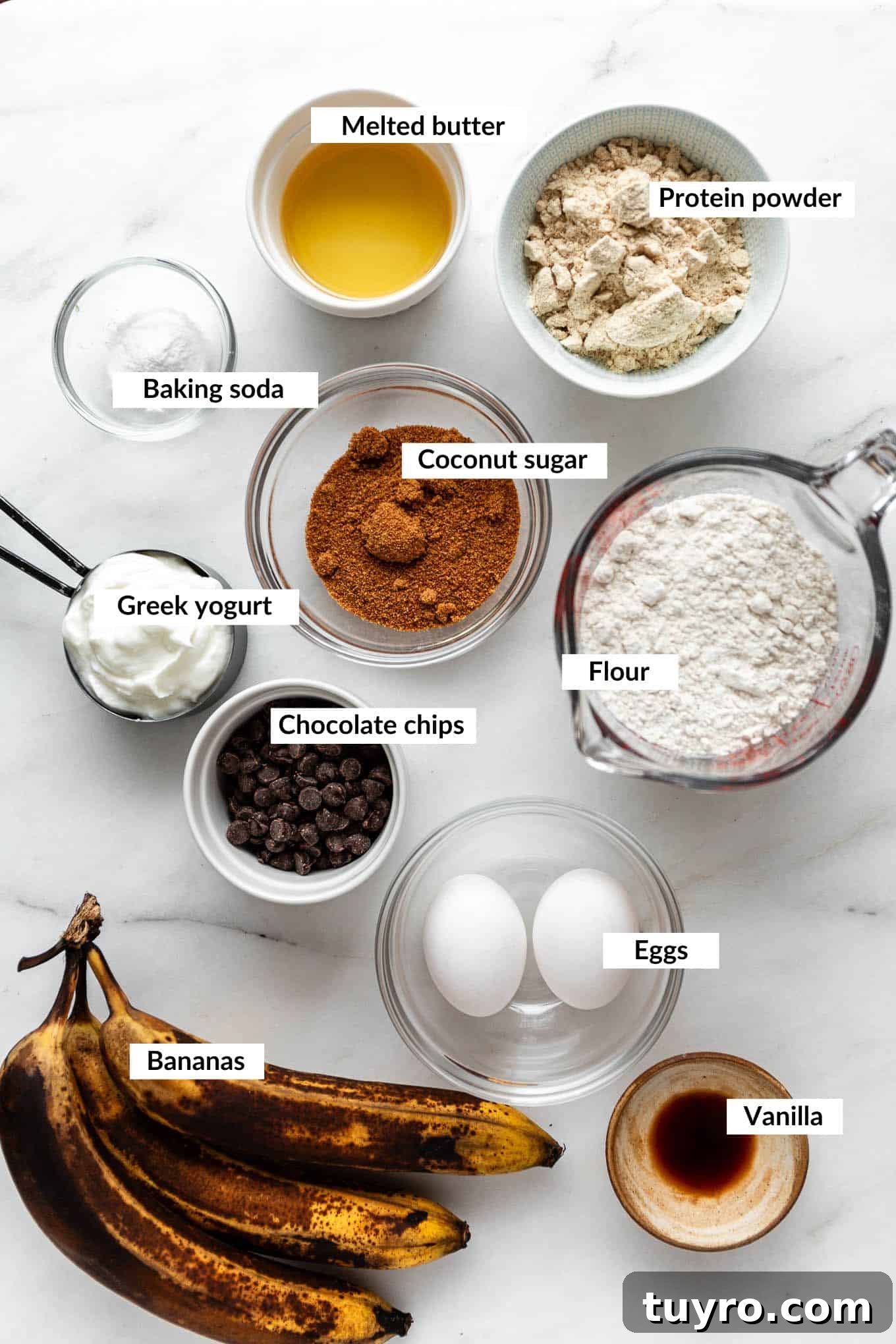 High-Protein Banana Muffins for Quick Breakfast and Snacks 3 Ingredients for protein banana muffins.