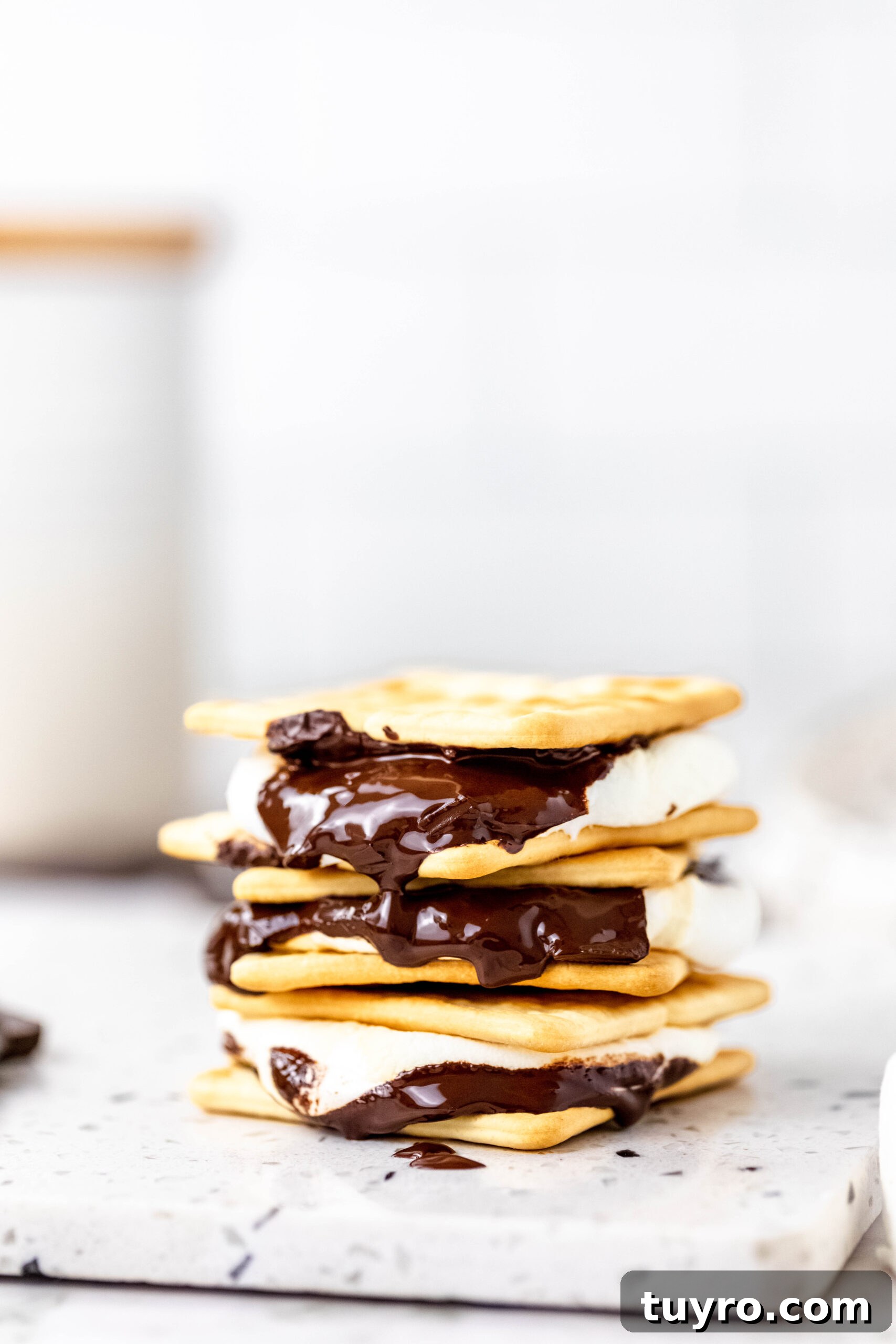 Air Fryer Smores Recipe 2 Stack of s'mores with melted chocolate.