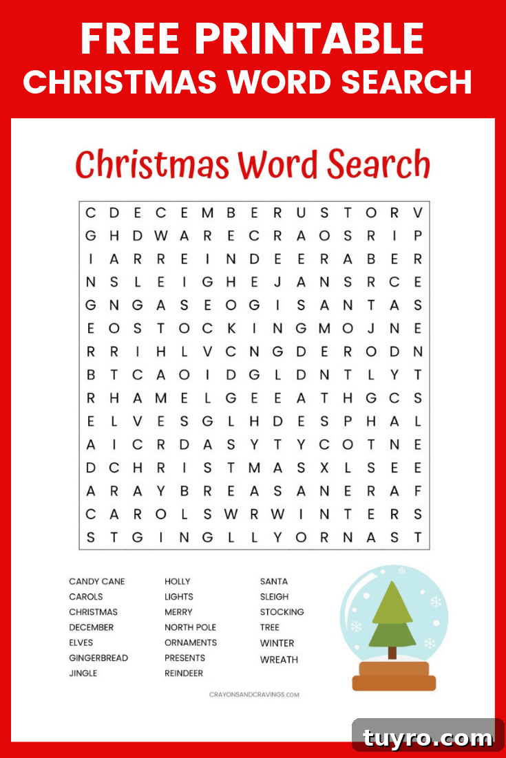 Printable Christmas Word Search Puzzle for Kids 2 Free Christmas Word Search printable pin image.