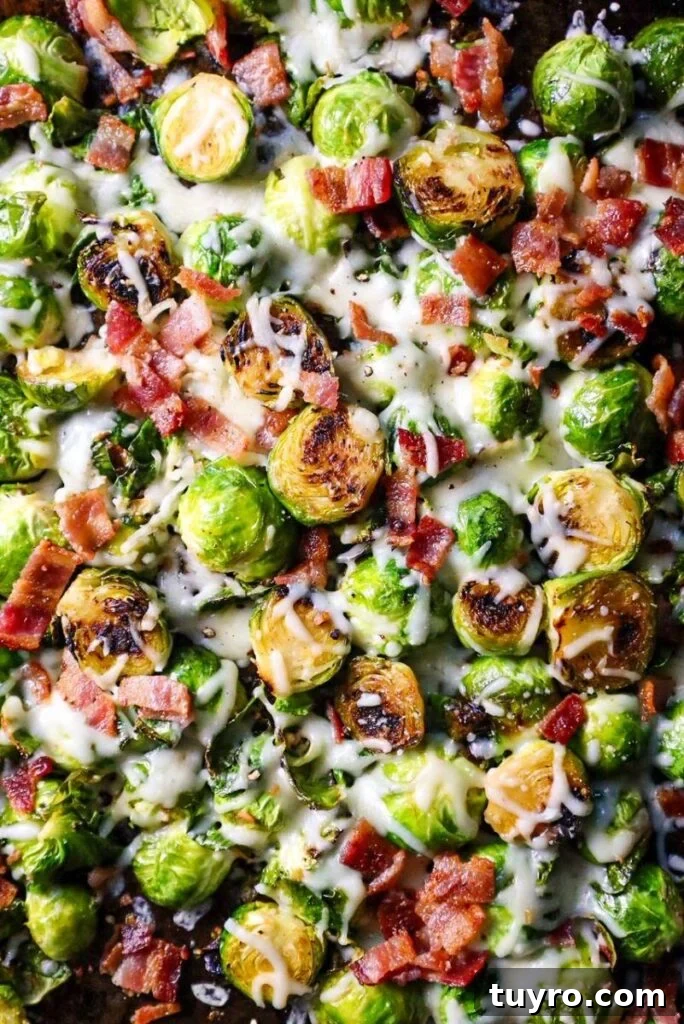 Oven Roasted Brussels Sprouts with Bacon and Melted Cheese 4 Cheesy Bacon Brussels Sprouts