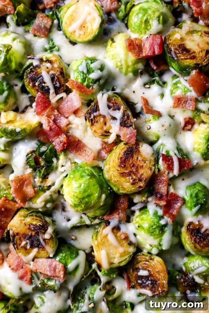 Oven Roasted Brussels Sprouts with Bacon and Melted Cheese 5 Cheesy Bacon Brussels Sprouts