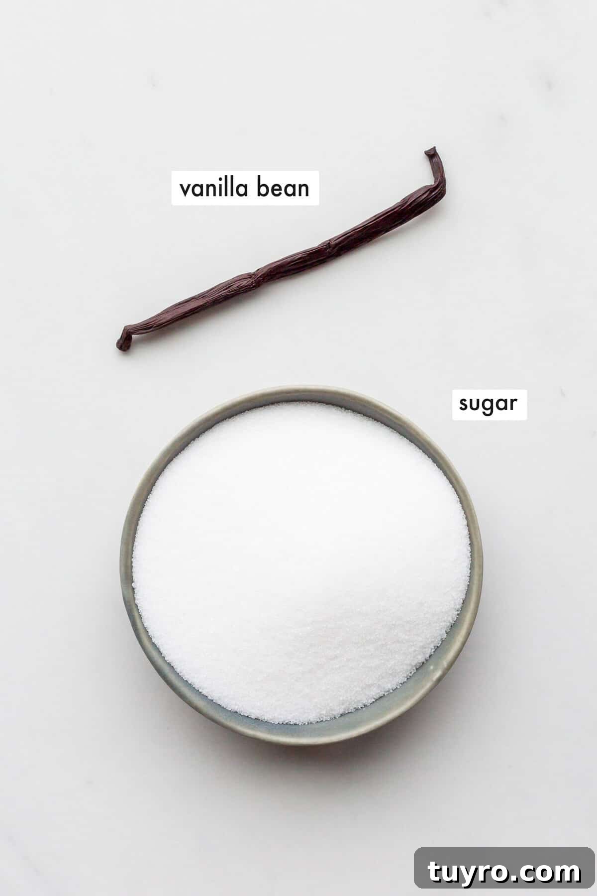 Make Vanilla Sugar at Home: Simple Recipe and Uses 3 The two ingredients to make vanilla sugar include granulated sugar and a vanilla bean.