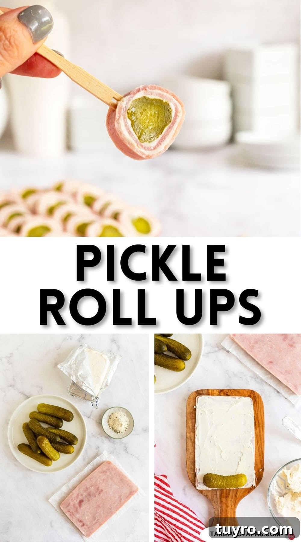 Crunchy Pickle Roll-Ups: Savory Snack Wrap Recipe 12 Pinterest pin image for Pickle roll ups