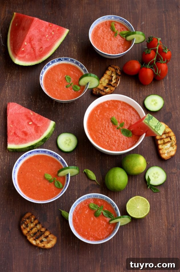 Refreshing and light watermelon gazpacho is a perfect vegan and raw summer soup. This easy recipe only takes 15 minutes to make!