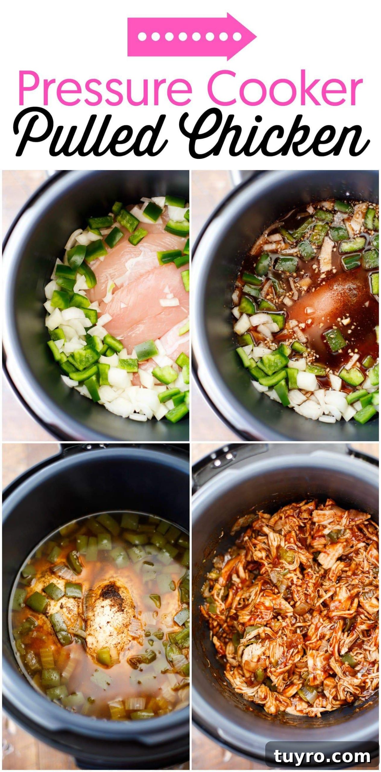 Pressure Cooker Pulled Chicken Recipe - Pulled Chicken Breast - BBQ Pulled Chicken - #PressureCooker #EasyMeals #EasyDinner #PulledChicken #BBQ