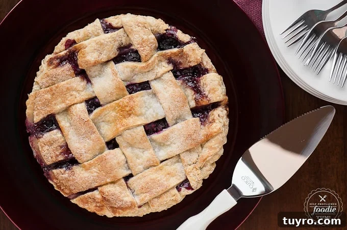 Fresh Summer Berry Pie Recipe 3 looking down at a whole berry pie with a lattice crust