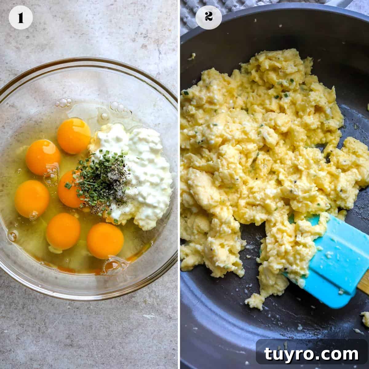 Steps to make this recipe in a clear bowl and in a skillet
