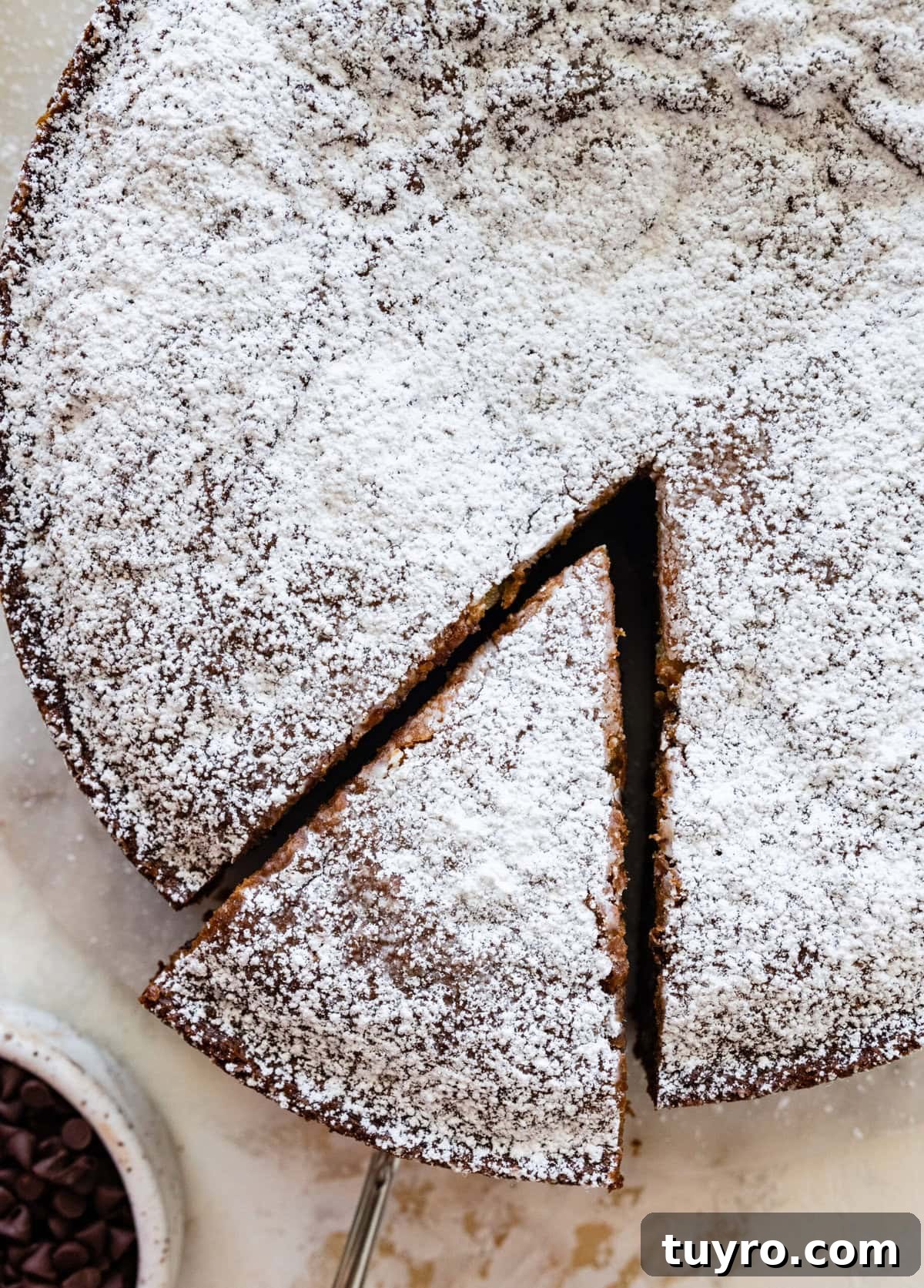 Classic Italian Chocolate Chip Ricotta Cake Recipe 6 slice cut out of the chocolate chip ricotta cake.