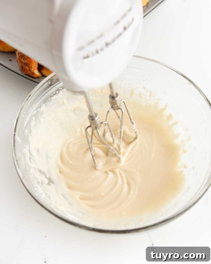 bowl of cinnamon roll icing
