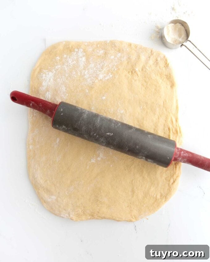 rolled out dough with rolling pin
