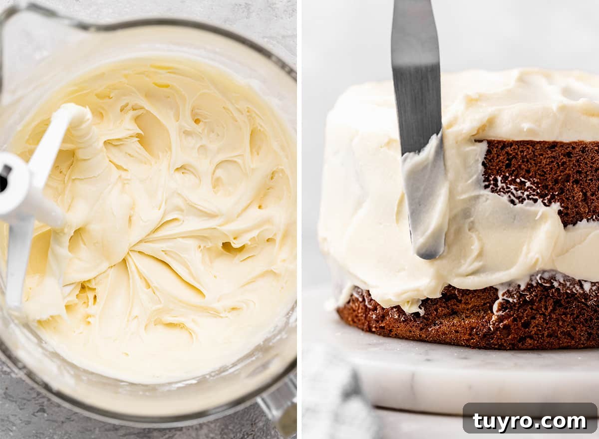 Moist Carrot Cake Recipe with Cream Cheese Frosting 14 two photos showing How to Make Carrot cake - frosting the carrot cake with cream cheese frosting