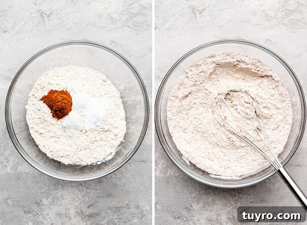 Moist Carrot Cake Recipe with Cream Cheese Frosting 7 two photos showing How to Make Carrot cake - combining dry ingredients