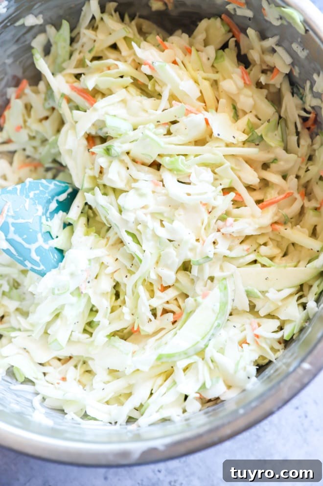 BBQ Pulled Pork Sliders with Crisp Apple Coleslaw 5 Apple coleslaw in a bowl picture
