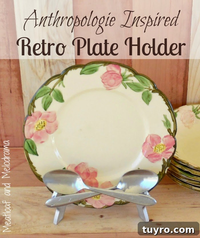 Anthropologie Inspired crossed spoon plate stand DIY vintage crossed spoons stand and desert rose plate