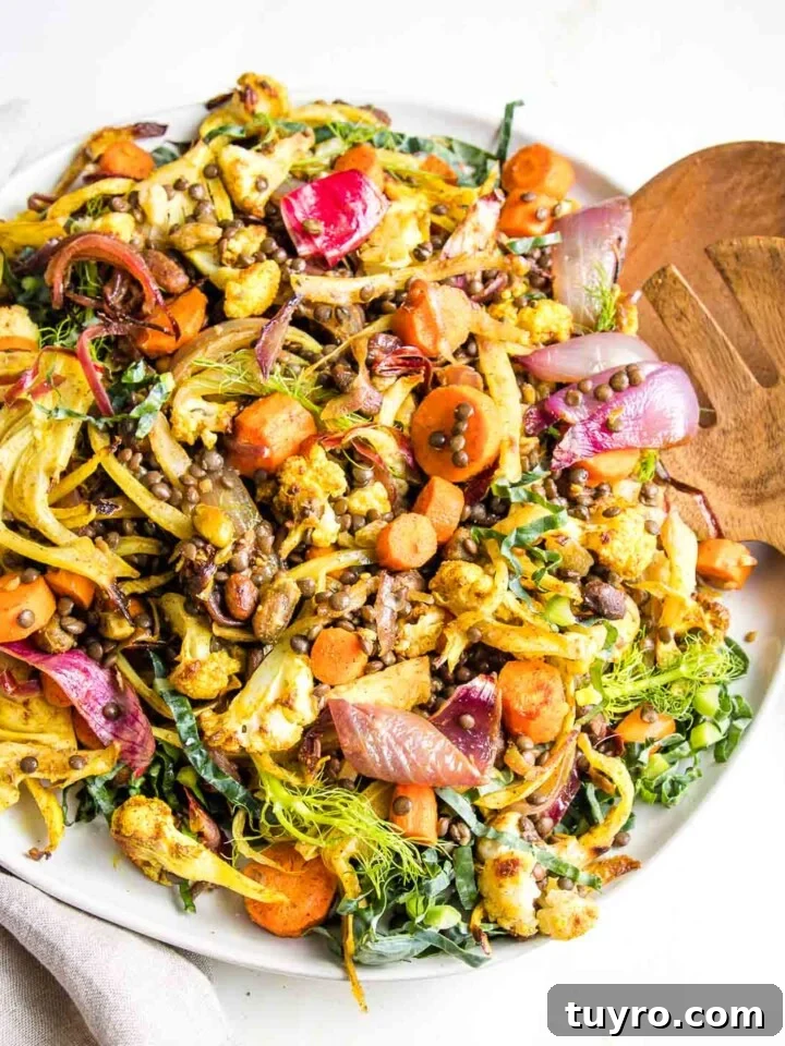 Roasted Veggies plus lentils, pistachios and raisins.