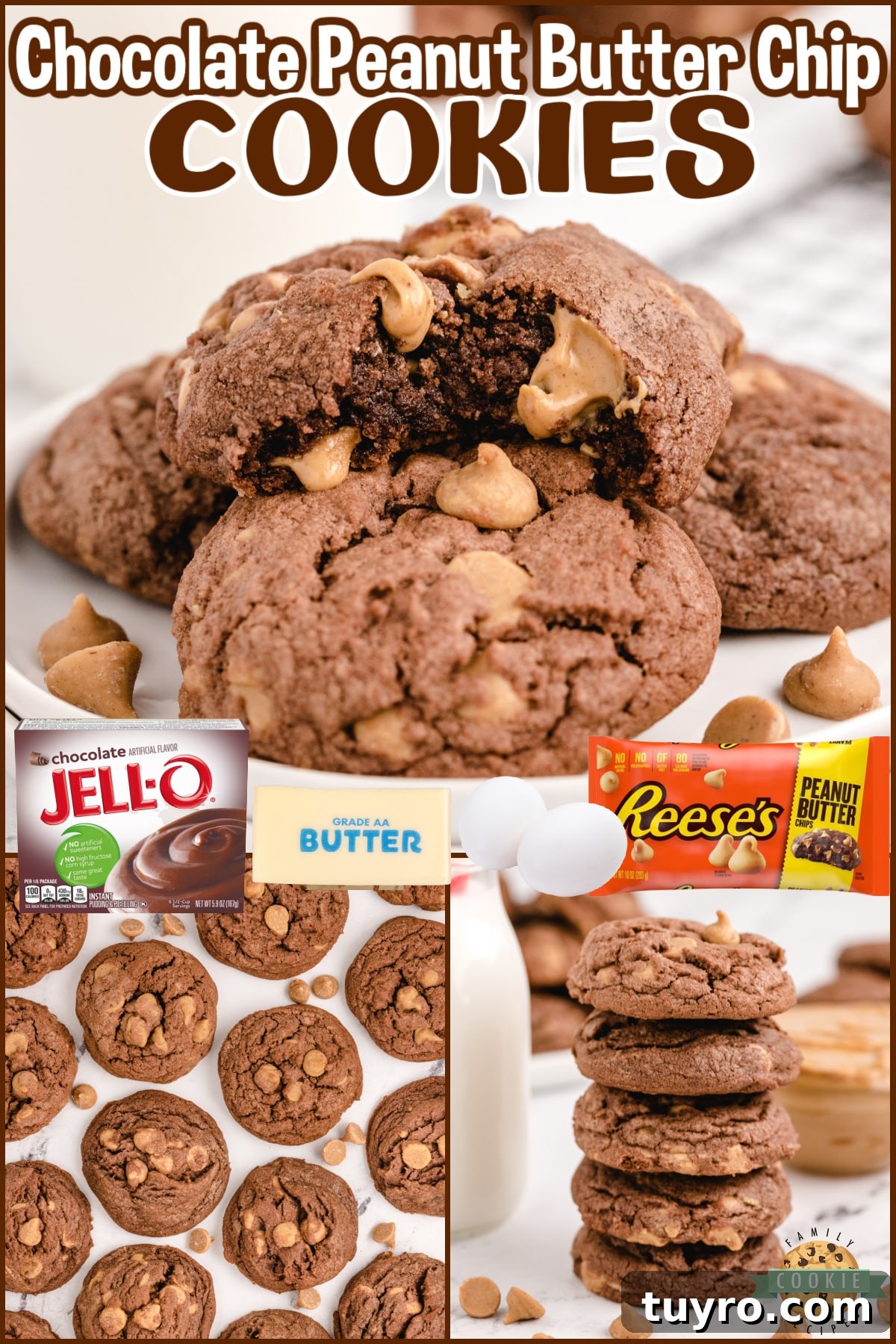 Chocolate Peanut Butter Chip Cookies Recipe 8 Chocolate Peanut Butter Chip Cookies made with chocolate pudding mix for a soft and chewy cookie that is loaded with chocolate flavor and Reese's peanut butter chips.
