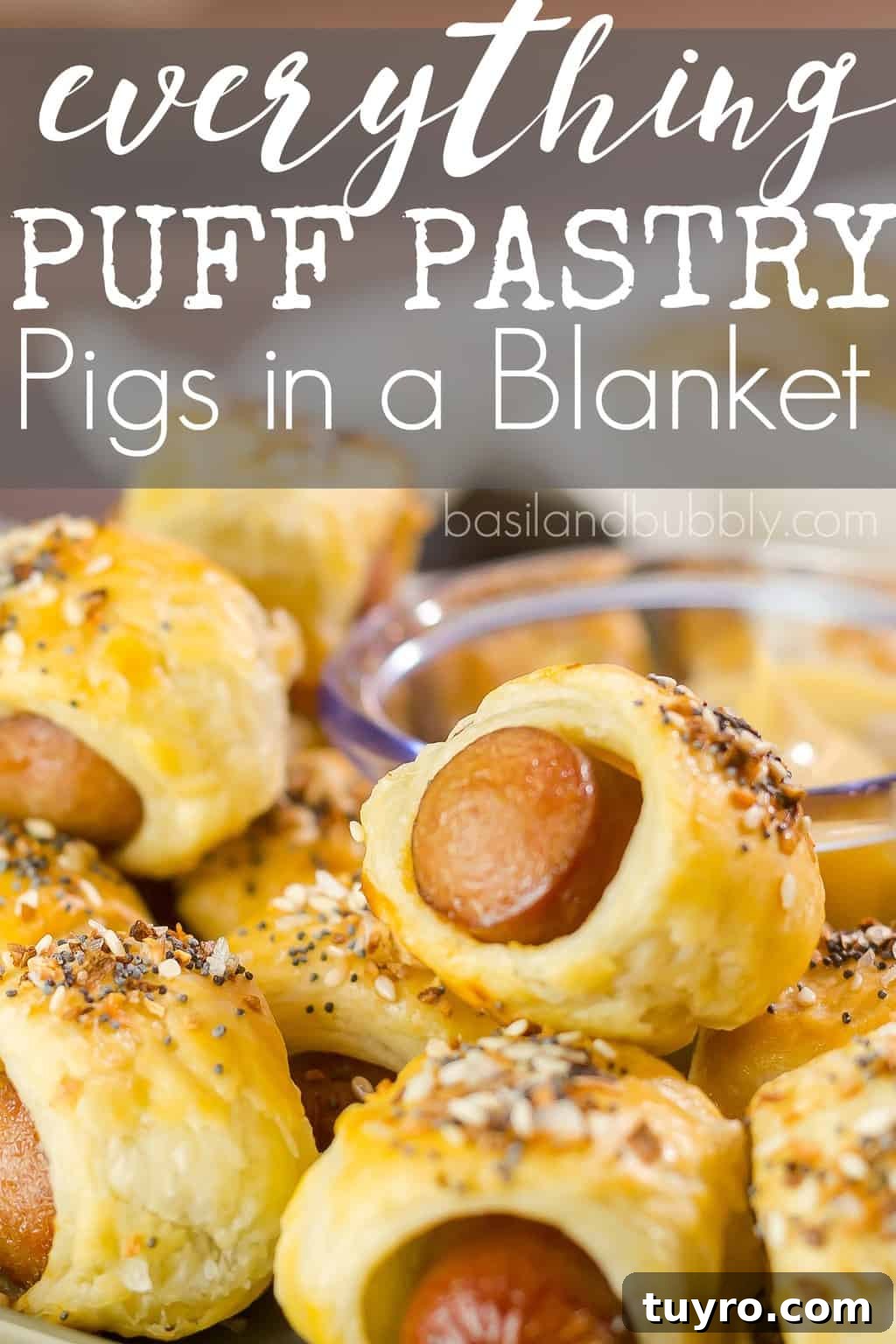 Everything Puff Pastry Pigs in a Blanket - a gourmet pig in a blanket recipe made with puff pastry and everything bagel seasoning. SO good served with mustard
