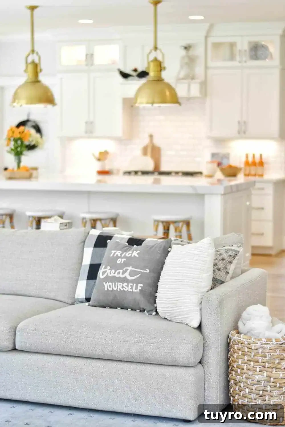 Affordable Fall and Halloween Home Tour: Stylish Seasonal Decor on a Budget 7 sofa with halloween pillow