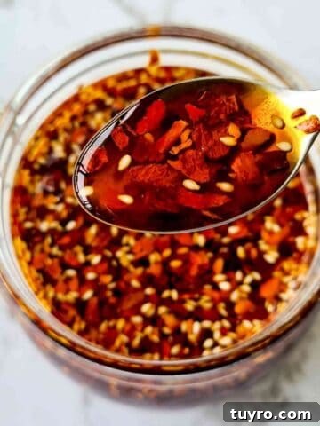 A spoonful of homemade chilli oil