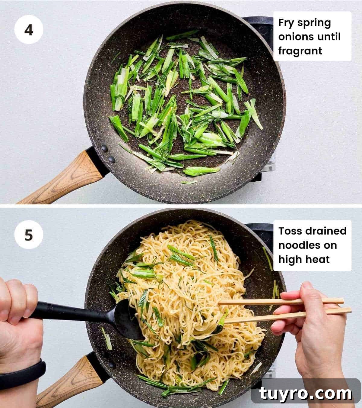 Crispy Soy Sauce Pan-Fried Noodles Recipe 6 2 step instructions collage of cooking the soy sauce noodles part 1