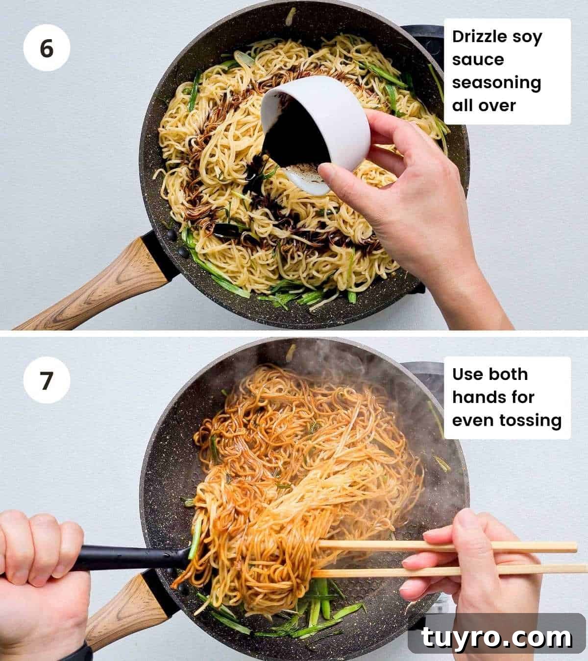 Crispy Soy Sauce Pan-Fried Noodles Recipe 7 2 step instructions collage of cooking the soy sauce noodles part 2