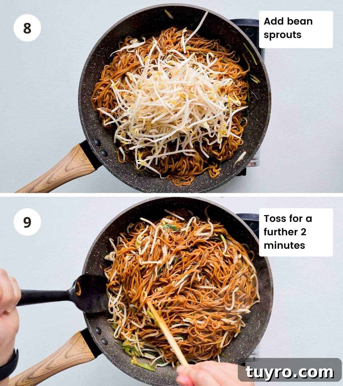 Crispy Soy Sauce Pan-Fried Noodles Recipe 8 2 step instructions collage of cooking the soy sauce noodles part 3