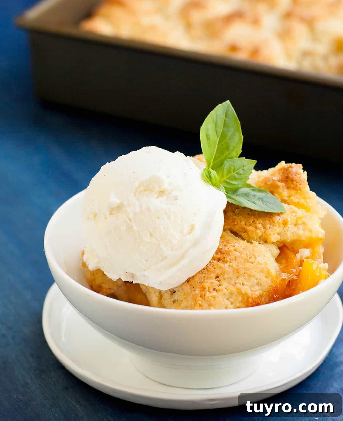 Classic Georgia Peach Cobbler Recipe from Scratch 2 Georgia Peach Cobbler. Fresh peaches, lightly spiced and sweetened with two kinds of sugar, are baked under a delicious sweet biscuit topping!