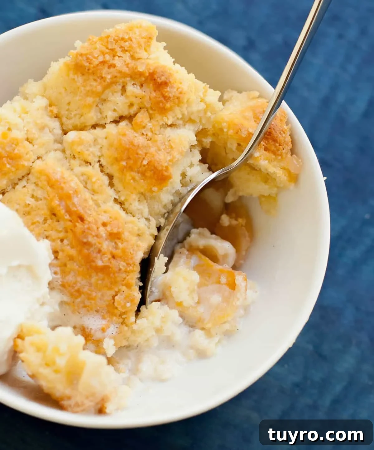 Classic Georgia Peach Cobbler Recipe from Scratch 6 Georgia Peach Cobbler. Fresh peaches, lightly spiced and sweetened with two kinds of sugar, are baked under a delicious sweet biscuit topping!