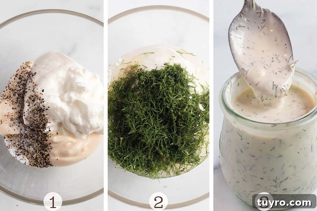 Creamy Lemon Dill Sauce Recipe for Fish and Salmon 4 A glass bowl with ingredients to make a lemon dill sauce.