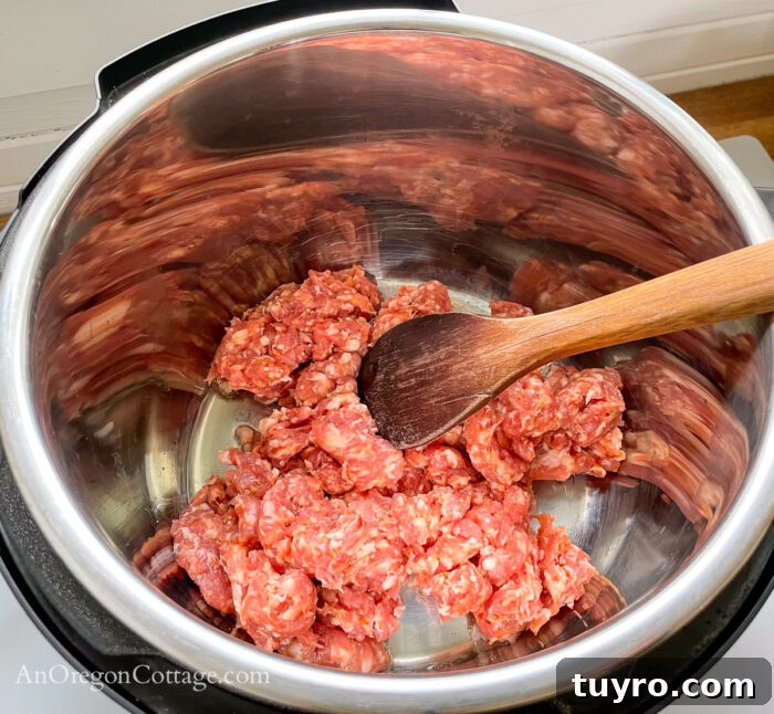 How to Make Chili: Stovetop, Crockpot, and Instant Pot 5 browning meat in Instant pot