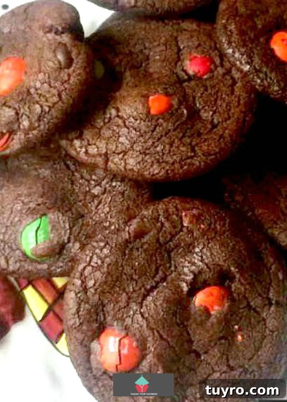 Chocolate Brownie Cookies with M&M's 4 Chocolate Brownie M and M Cookies, using a cake box mix! Easy recipe and quick to make.