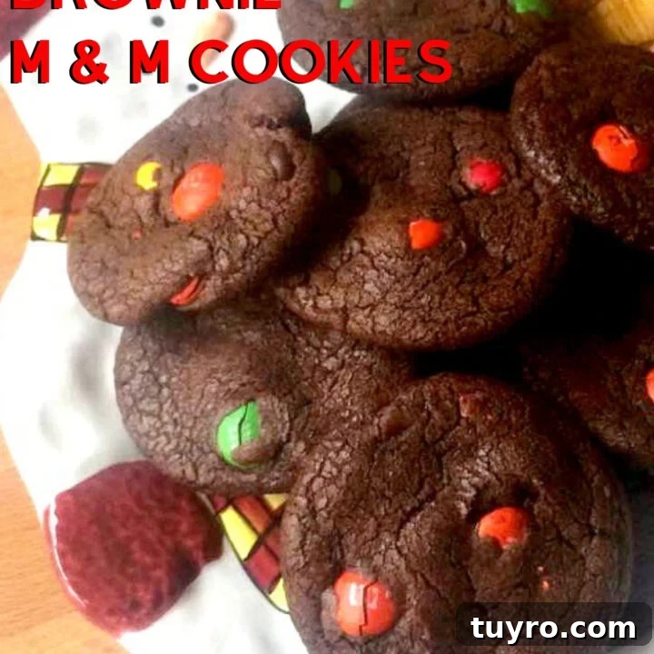 Chocolate Brownie M and M Cookies, using a cake box mix! Easy recipe and quick to make.