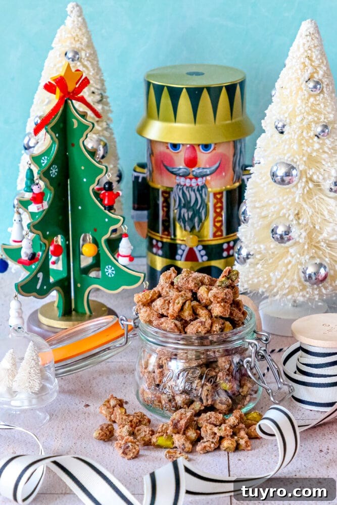 Sweet Candied Pistachios Recipe for Snacks & Gifts 11 picture of candied pistachios in a glass jar