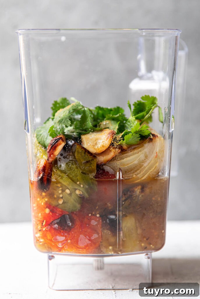 Smoky Roasted Tomatillo Salsa Verde Recipe 9 roasted vegetables in a blender.