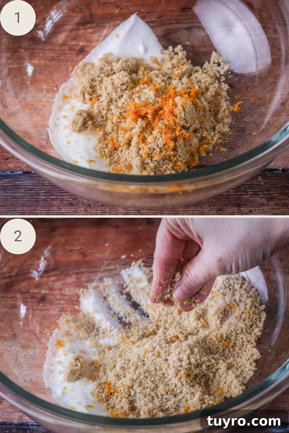 Gluten-Free Easter Cookie Recipes for Spring Baking 6 Orange zest added to sugars in large mixing bowl. Fingertips rubbing in orange zest.