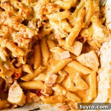 Close up of creamy pasta bake