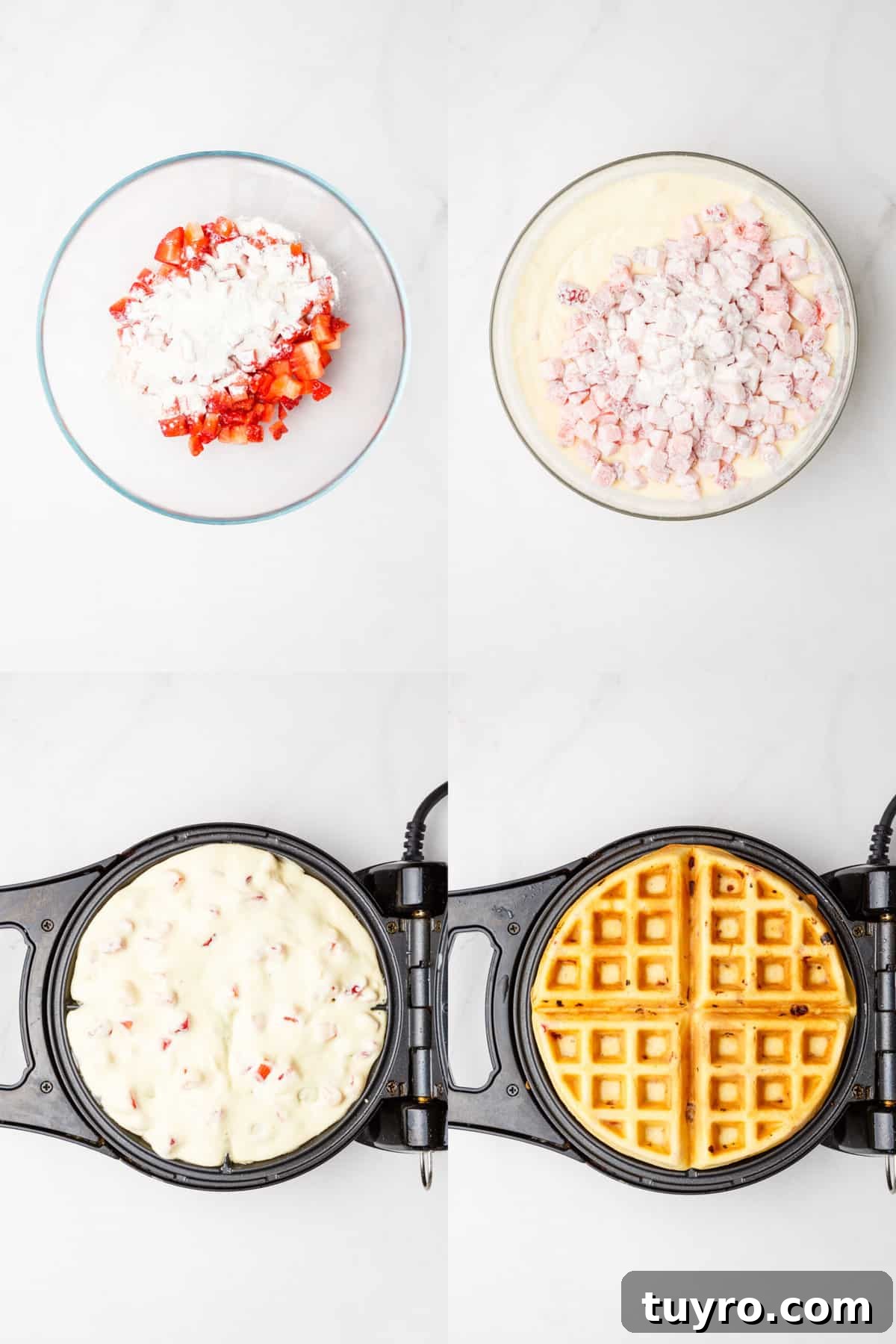 Fluffy Homemade Strawberry Waffles Recipe 5 steps to make strawberry waffles.