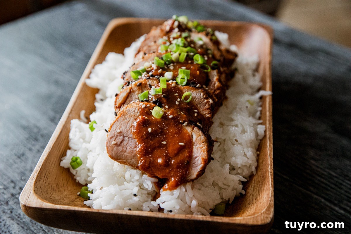 Sous-Vide Korean Pork Tenderloin with Gochujang Glaze 5 Rested pork tenderloin ready to slice