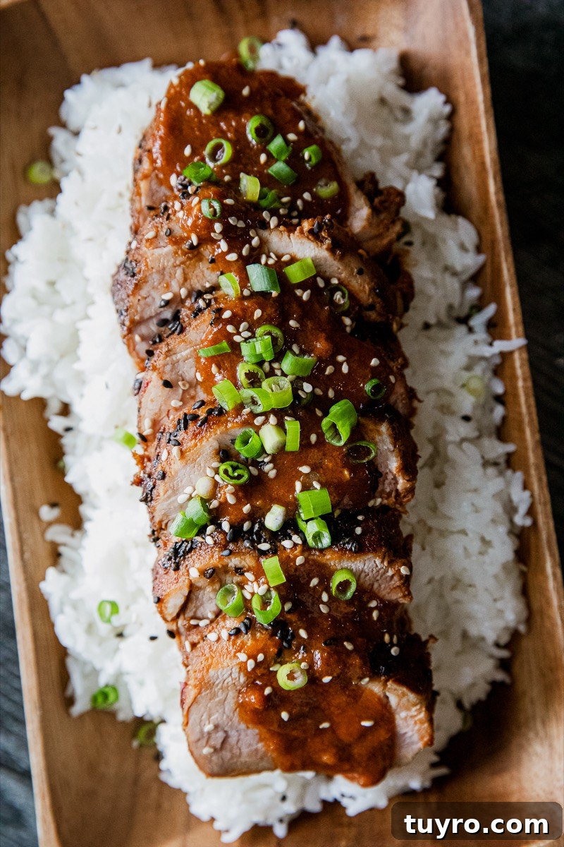 Sous-Vide Korean Pork Tenderloin with Gochujang Glaze 6 Serving suggestion with vegetables