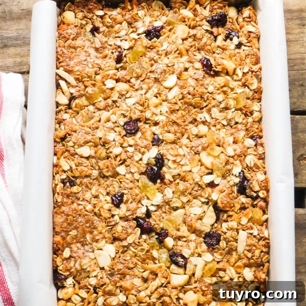 Pineapple Macadamia Granola Bars Recipe 7 granola in a pan.